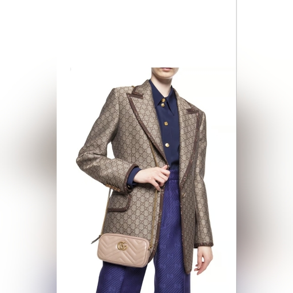 Authentic Gucci GG Marmont Matelasse Leather Mini Chain Bag In Porcelain Rose - Picture 2 of 6